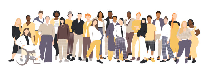 Fototapeta na wymiar Different people stand side by side together. Flat vector illustration.
