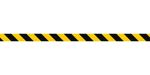 Warning tape with yellow and black diagonal stripes. Warn stop seamless line. Yellow and black caution tape border. Long danger ribbon.Vector illustration on white background. - 538826779