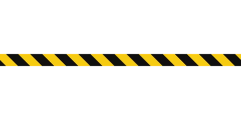Fotobehang Warning tape with yellow and black diagonal stripes. Warn stop seamless line. Yellow and black caution tape border. Long danger ribbon.Vector illustration on white background. © Elena Pimukova