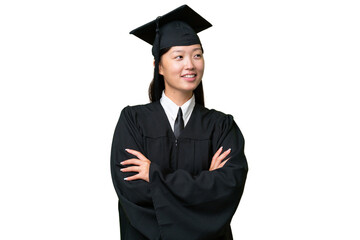 Young university graduate Asian woman over isolated background happy and smiling