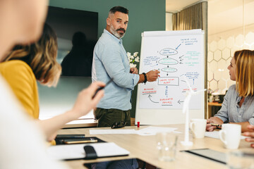 Mature businessman giving a presentation in a boardroom