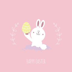 happy easter festival with animal pet bunny rabbit and egg, pastel color, flat vector illustration cartoon character