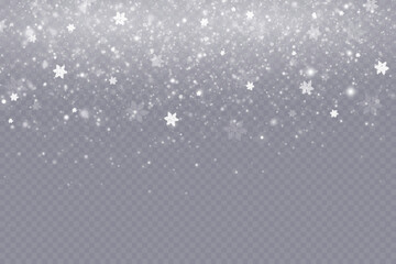 Falling snow.Christmas background.Snow blizzard.Transparent background.Light effect.
