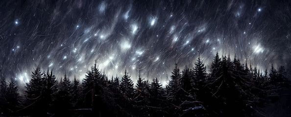dark sky full of shiny stars in carpathian mountains - obrazy, fototapety, plakaty
