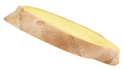 Ginger slice isolated on white background, clipping path, full depth of field