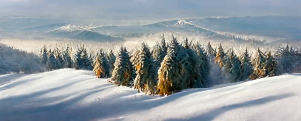 Foto auf Alu-Dibond impressive winter scene of carpathian mountains © Oleksii