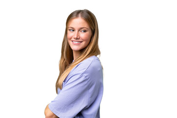 Fototapeta premium Young beautiful woman over isolated background with arms crossed and happy