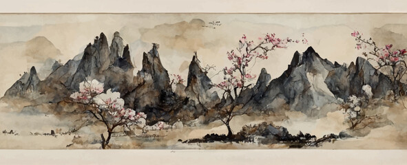 mountain peaks full of plum blossoms ancient