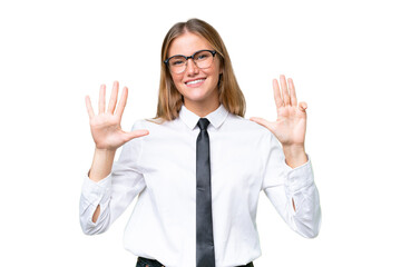 Young business caucasian woman over isolated background counting nine with fingers
