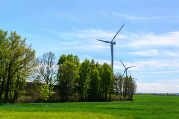 windmill wind turbines in field, power generator electric pylon wind turbine