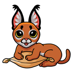 Cute caracal cat cartoon on the pillow