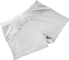 Mockup of white png swimming trunks, boxers with a tag, label
