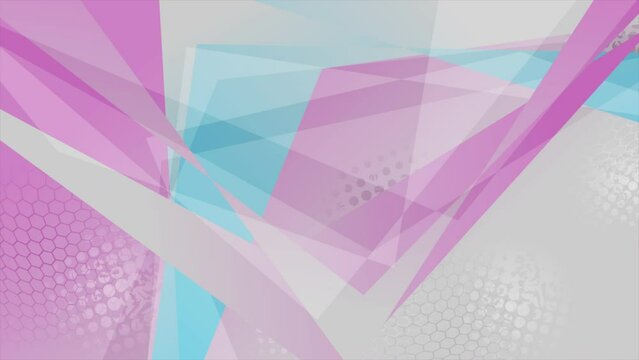 Grey, blue and pink striped abstract background with halftones. Seamless looping geometry motion design. Video animation Ultra HD 4K 3840x2160