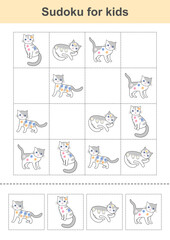 Sudoku game for kids. Puzzle for children with cute cats