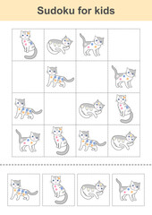 Obraz premium Sudoku game for kids. Puzzle for children with cute cats