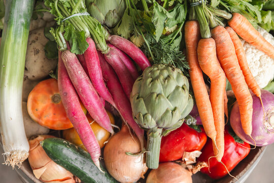 Organic Farm Fresh Vegetables On Barrel