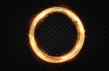 Golden circle with fire effects.Light effect.Vector.