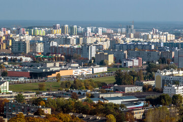 aerial panoramic view from height of a multi-storey residential complex and urban development