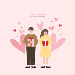 A lovely couple holding a gift