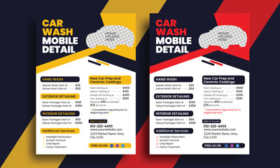 car wash and car detailing price list flyer, automobile car service flyer
