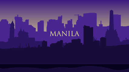 The violet flat silhouette of the city Manila