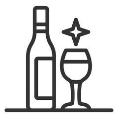 Open bottle and glass of wine - icon, illustration on white background, outline style