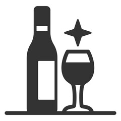 Open bottle and glass of wine - icon, illustration on white background, glyph style