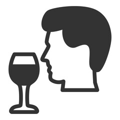 Glass of wine and male silhouette - icon, illustration on white background, glyph style
