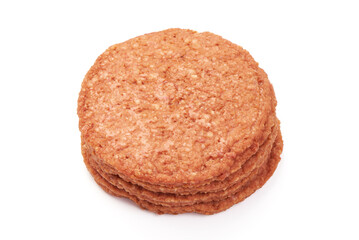 Burger patties, ready to fry, burger cutlets, isolated on white background. High resolution image.