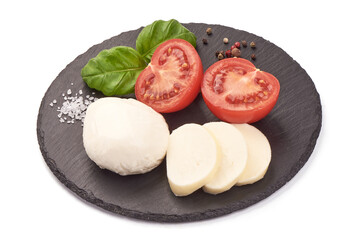 Traditional Italian Mozzarella cheese, isolated on white background.