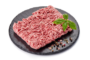 Minced meat, pork, beef, forcemeat, clipping path, isolated on white background.