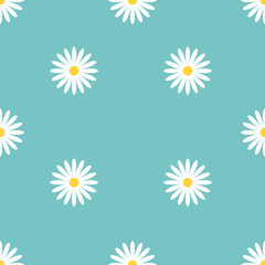 Daisy flower Seamless Pattern White chamomile icon. Cute plant collection. Growing concept. Wrapping paper textile template. Green background.