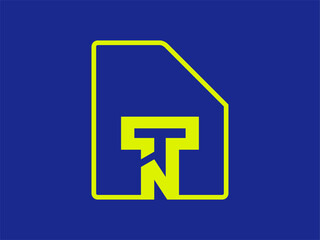 Line art letter T in with paper shape logo template element