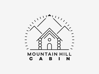 Mountain hill cabin logo template in line art style