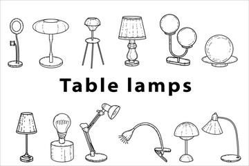 Doodle sketch lamps for the living room, table lamps, hand-painted large and small , different types of styles, modern and vintage