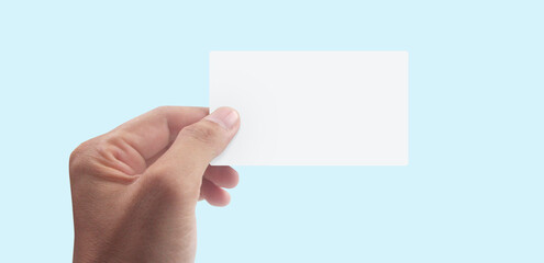 Obraz premium Close up of hand holding virtual card with. Credit card