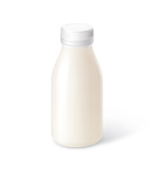 Milk glass bottle, isolated on white,  realism, photo realistic