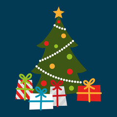 Naklejka premium Illustration of a Christmas tree with gifts