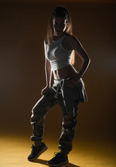 Silhouette girl face looking up on white isolated background, woman profile