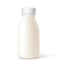 Milk glass bottle, isolated on white, realism, photo realistic
