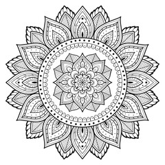 Mandala Coloring book art, wallpaper design, tile pattern, shirt, greeting card, sticker, lace pattern and tattoo. decoration for interior design. Vector ethnic oriental circle ornament. background