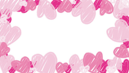 チョークやクレヨンで描いたような手描きのハートのイラストのフレーム画像素材　PNG／JPEG　ピンク