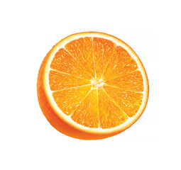 Orange illustration, isolated on white background, half,  halved, realism, photo realistic