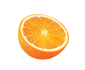 Orange illustration, isolated on white background, half,  halved, realism, photo realistic