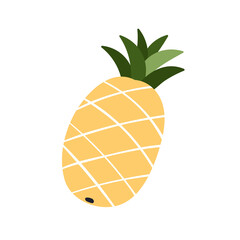 Pineapple, whole fruit icon. Exotic tropical vitamin food with yellow skin and leaf top. Fresh ripe ananas. Sweet natural eating. Flat vector illustration isolated on white background