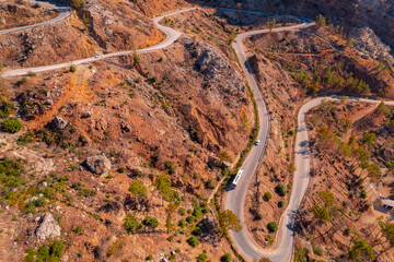 Winding road in mountain valley Green Canyon Turkey, Aerial top view