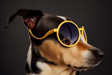 Obraz na płótnie Canvas Funny portrait of a dog with sunglasses, 3d illustration
