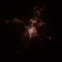 Taif (Saudi Arabia) street lights map. Satellite view on modern city at night. Imitation of aerial view on roads network. 3d render
