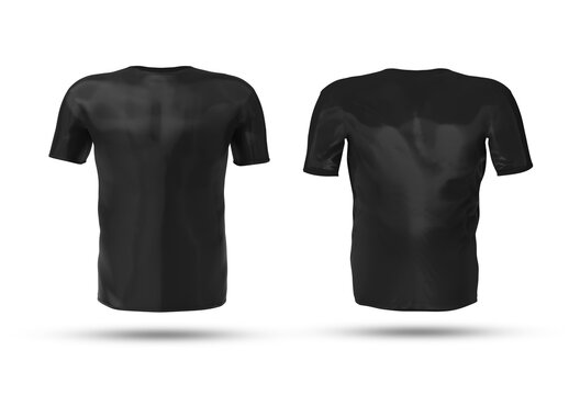 Isolated black t-shirt with shadow Mockup. Template of jersey on white background