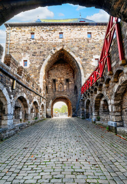 Ponttor - medieval city gate in Aachen, Germany. View inside the foregate